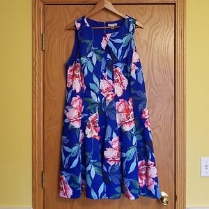 Blue with pink floral tank dress CB Casual